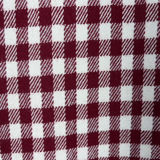 Pure Merino Wool Checkered Twill Fabric - Maroon & Off-White