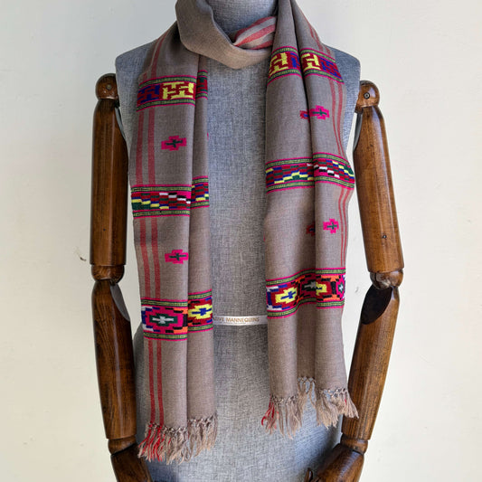 Hand Woven Pure Merino Wool Muffler- Dark Grey