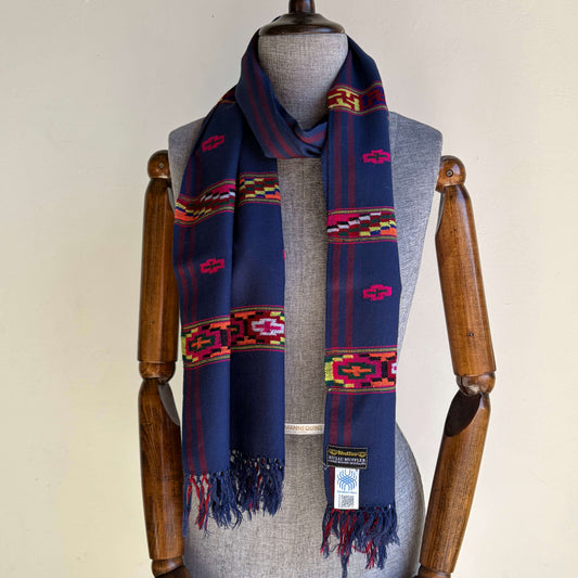 Hand Woven Pure Merino Wool Muffler- Blue