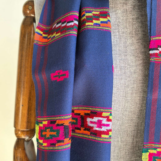 Hand Woven Pure Merino Wool Muffler- Blue
