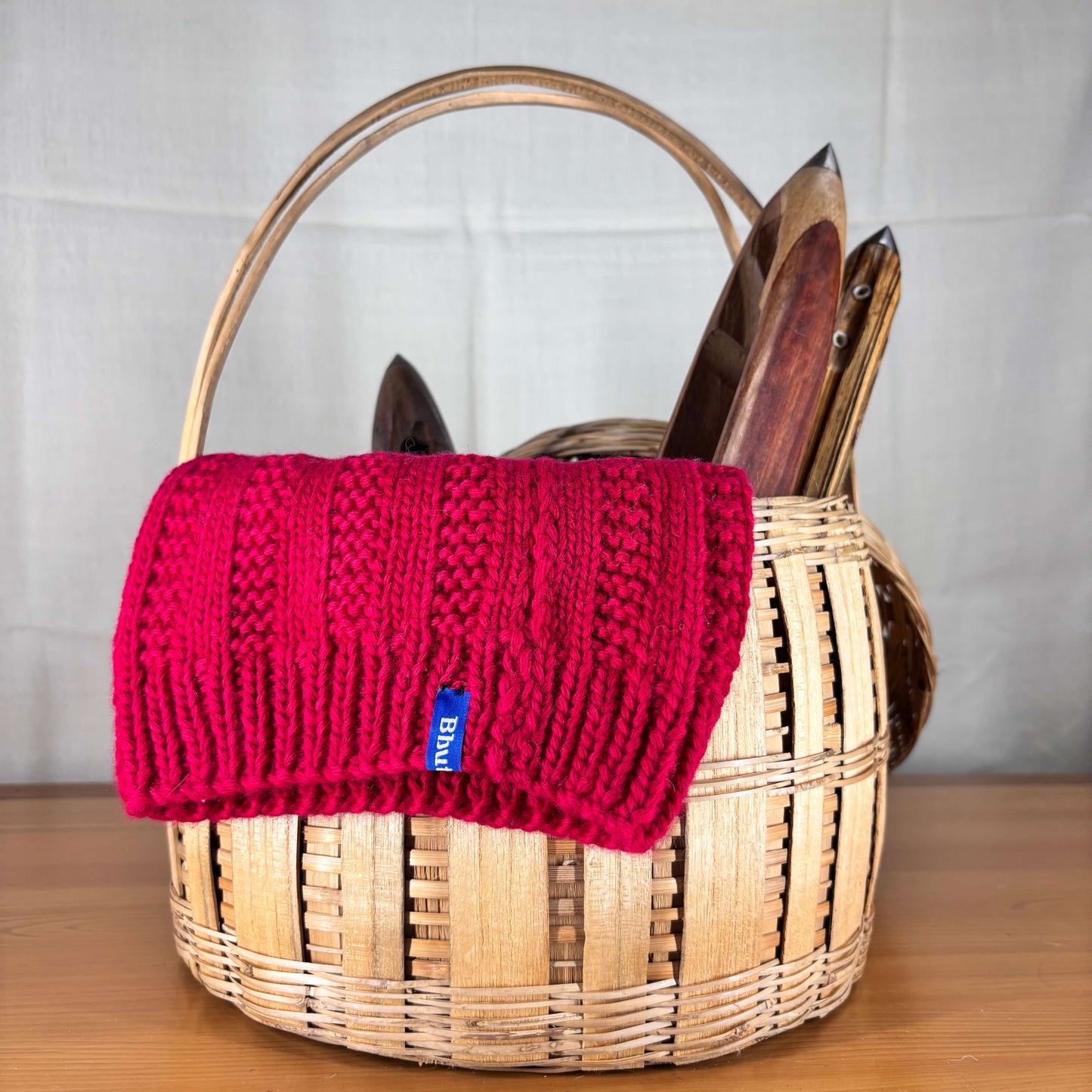 Red Angora and Wool Blend Beanie Cap – Handknitted for Warmth and Style