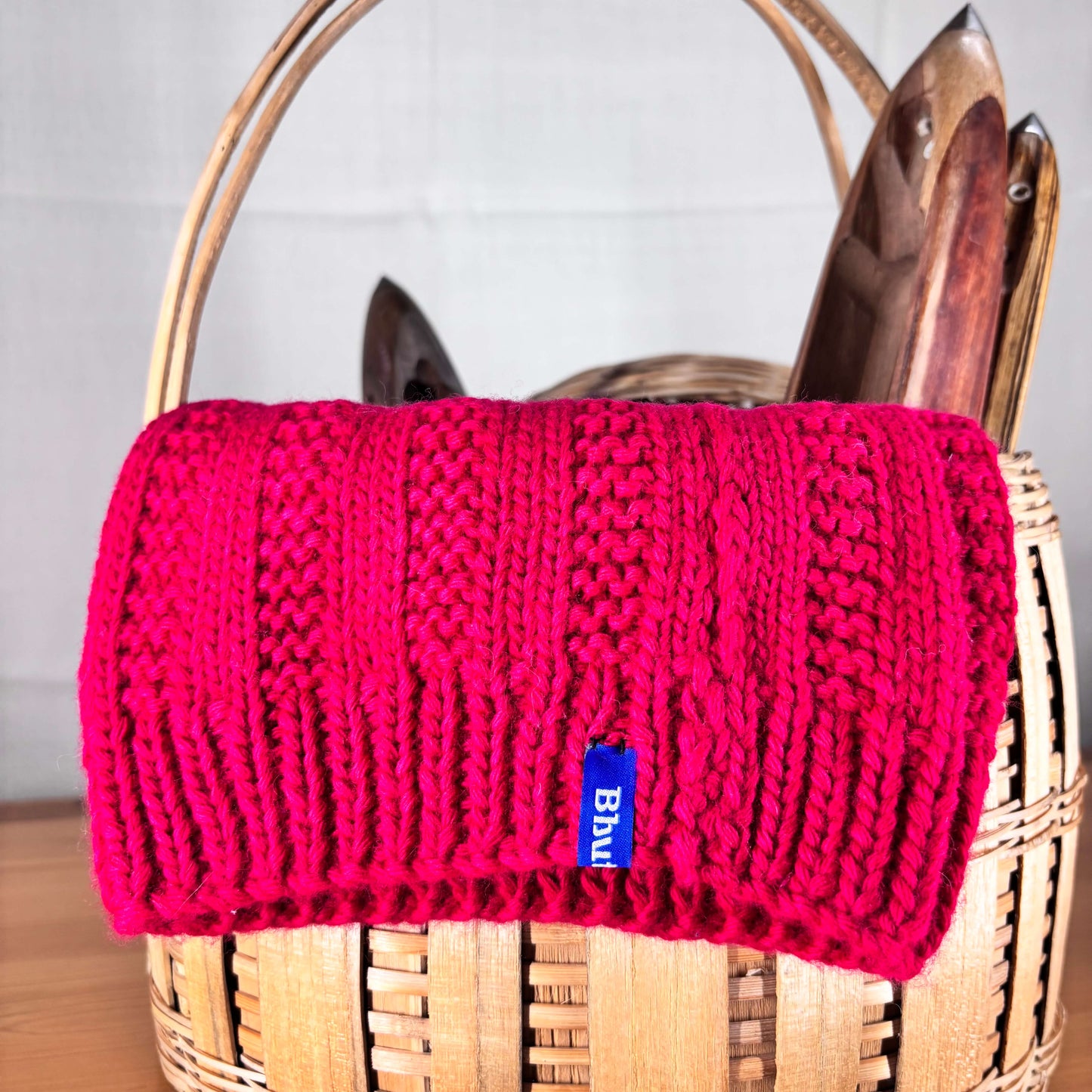 Red Angora and Wool Blend Beanie Cap – Handknitted for Warmth and Style