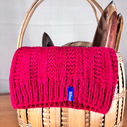 Red Angora and Wool Blend Beanie Cap – Handknitted for Warmth and Style