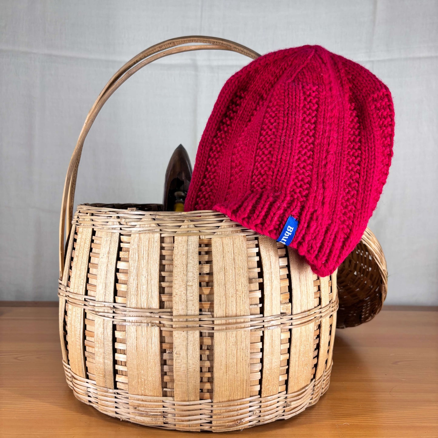 Red Angora and Wool Blend Beanie Cap – Handknitted for Warmth and Style