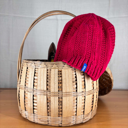 Red Angora and Wool Blend Beanie Cap – Handknitted for Warmth and Style