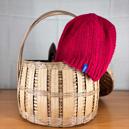 Red Angora and Wool Blend Beanie Cap – Handknitted for Warmth and Style