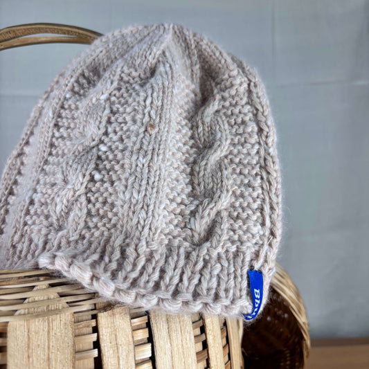 Angora and Wool Blend Beige Beanie Cap – Handknitted for Warmth and Comfort