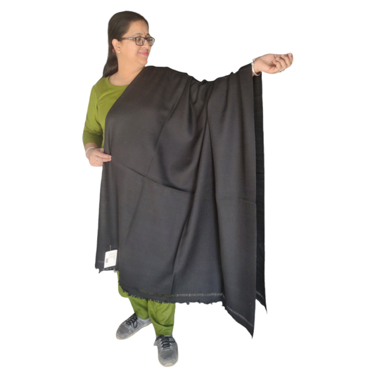 Hand Woven Pure Merino Wool Kullu Shawl- black