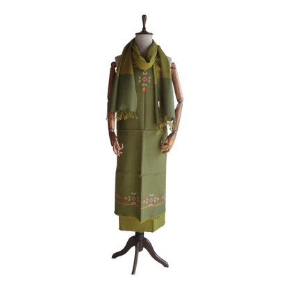 Handloom Women's Woolen Suit with Stole (GREEN)