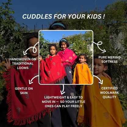 Pure Merino wool kids poncho – soft, warm winter wear for children