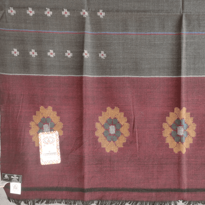 Hand Woven Pure Merino Wool Kullu Shawl- maroon