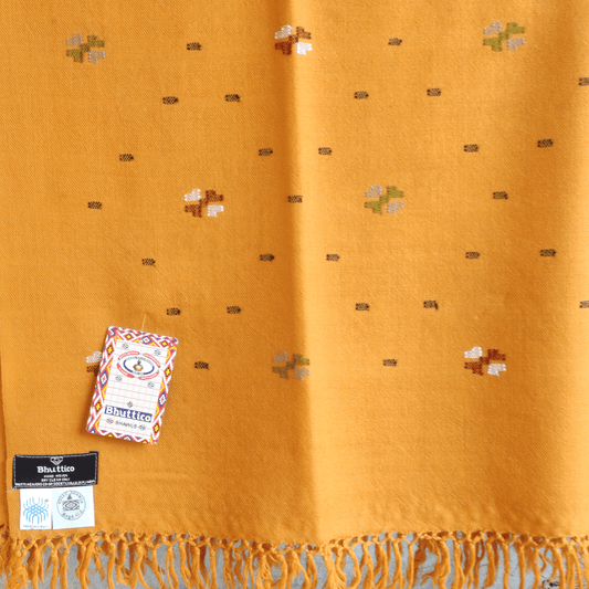 Hand Woven Pure Merino Wool Kullu Shawl- (16) Mustard