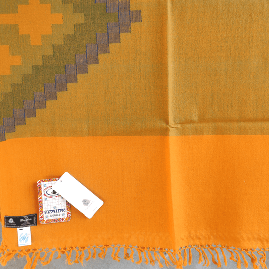 Hand Woven Pure Merino Wool Kullu Stole-(MANGLA 009) Mustard