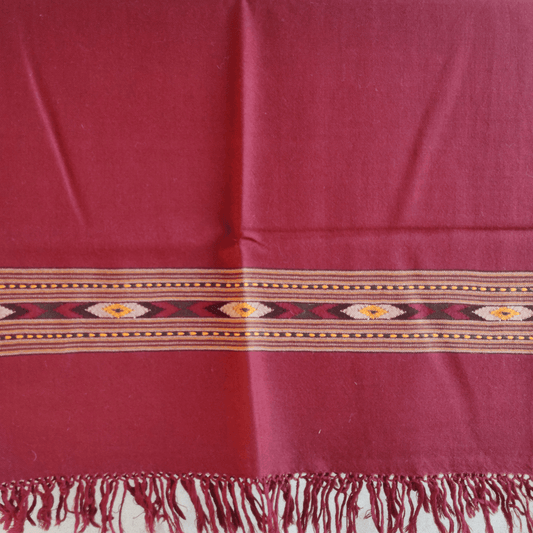 Hand Woven Pure Merino Wool Kullu Stole-(396) Maroon