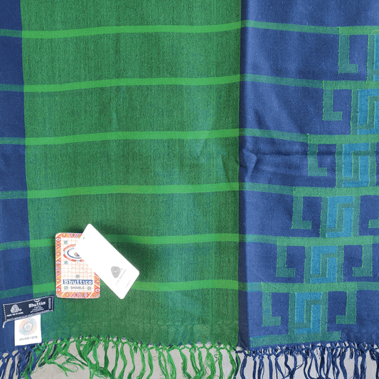 Hand Woven Pure Merino Wool Kullu Stole-(UPLAND HUES BO-06) Green