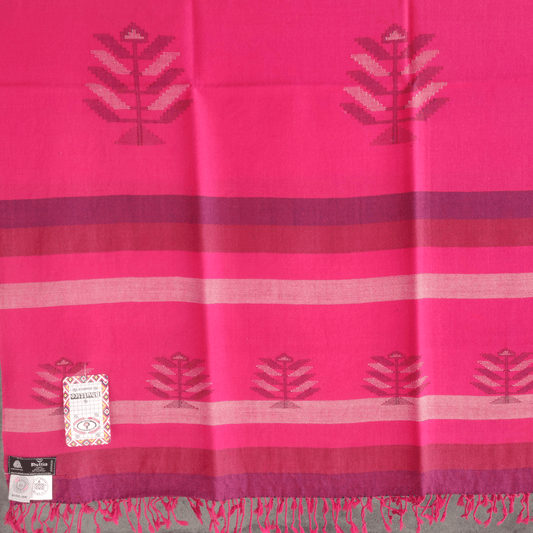 Hand Woven Pure Merino Wool Kullu Shawl- pink