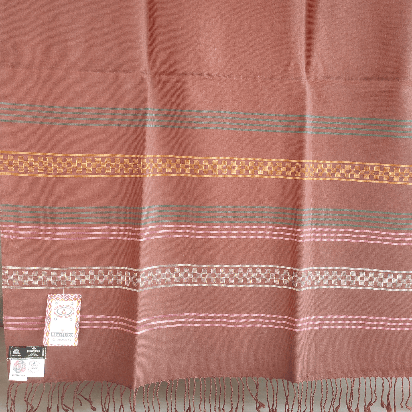 Hand Woven Pure Merino Wool Kullu Shawl- brown