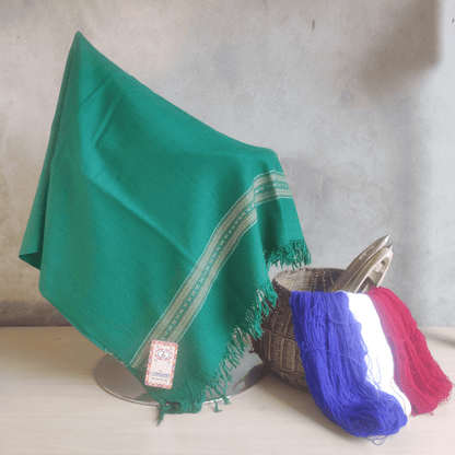 Hand Woven Pure Merino Wool Kullu Shawl- (450) Green