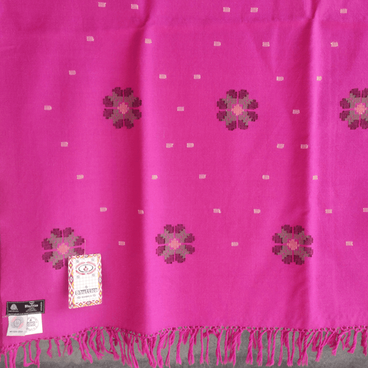 Hand Woven Pure Merino Wool Kullu Shawl- pink