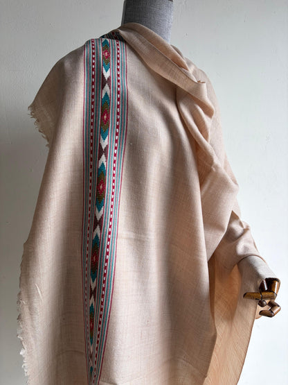 Handwoven Angora and Wool Blend Shawl (Beige)