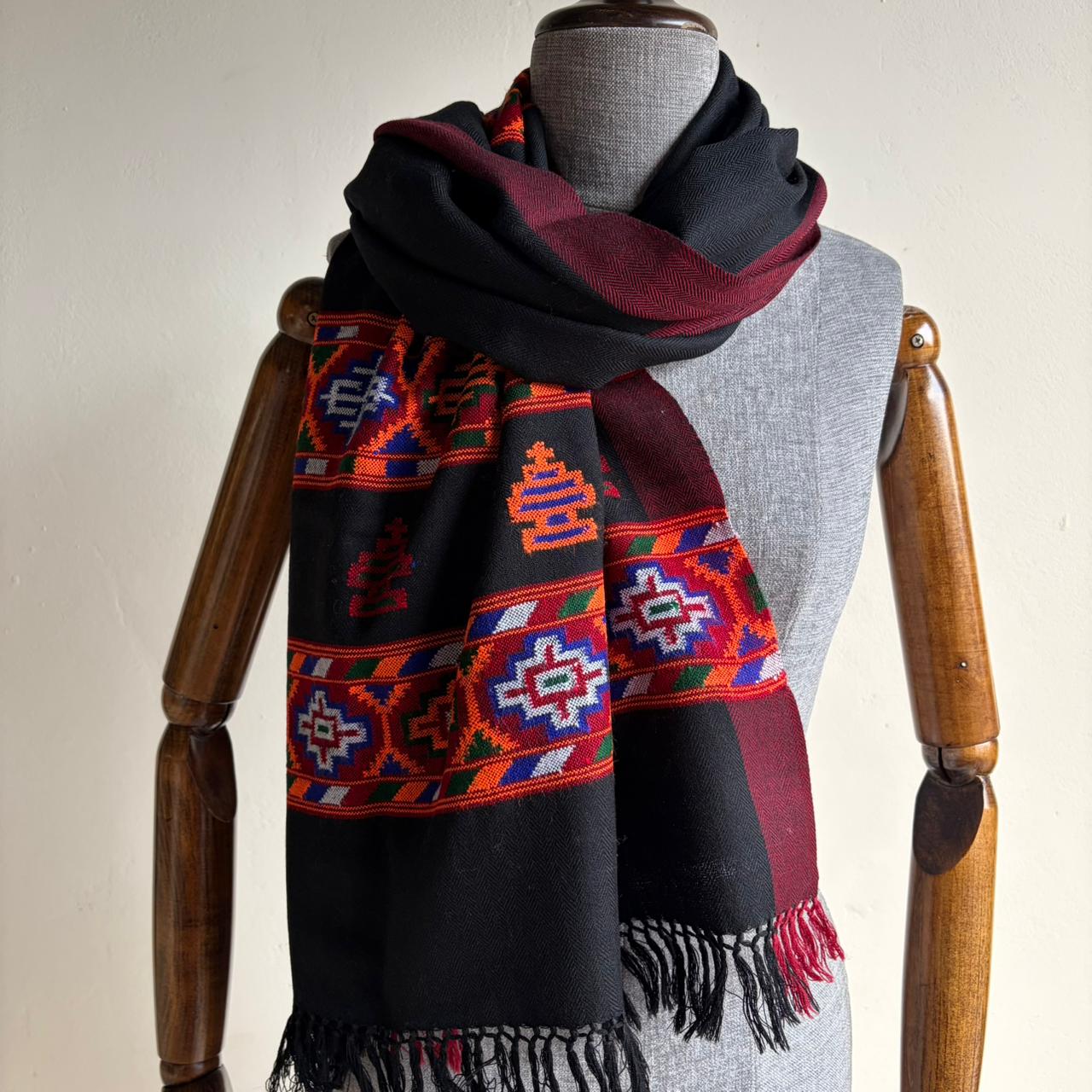 Premium Pure Merino Wool Kullu Stole Black