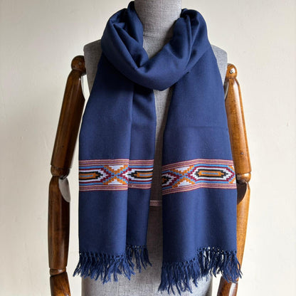 Hand Woven Polywool Kullu Stole Navy Blue