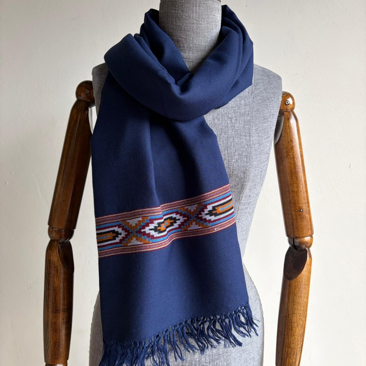 Hand Woven Polywool Kullu Stole Navy Blue