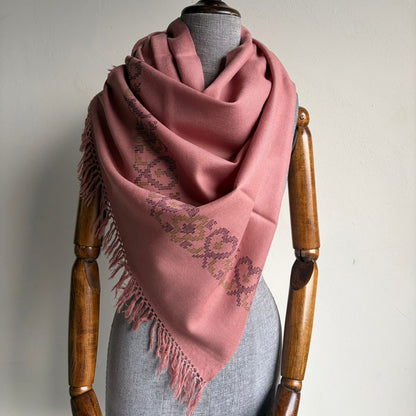 Handwoven Pure Merino Heart Stole- Dusty Pink
