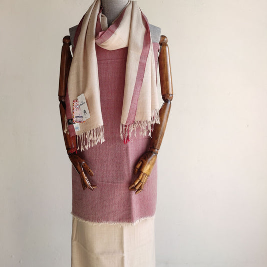 Women's woolen suit in pink and beige color