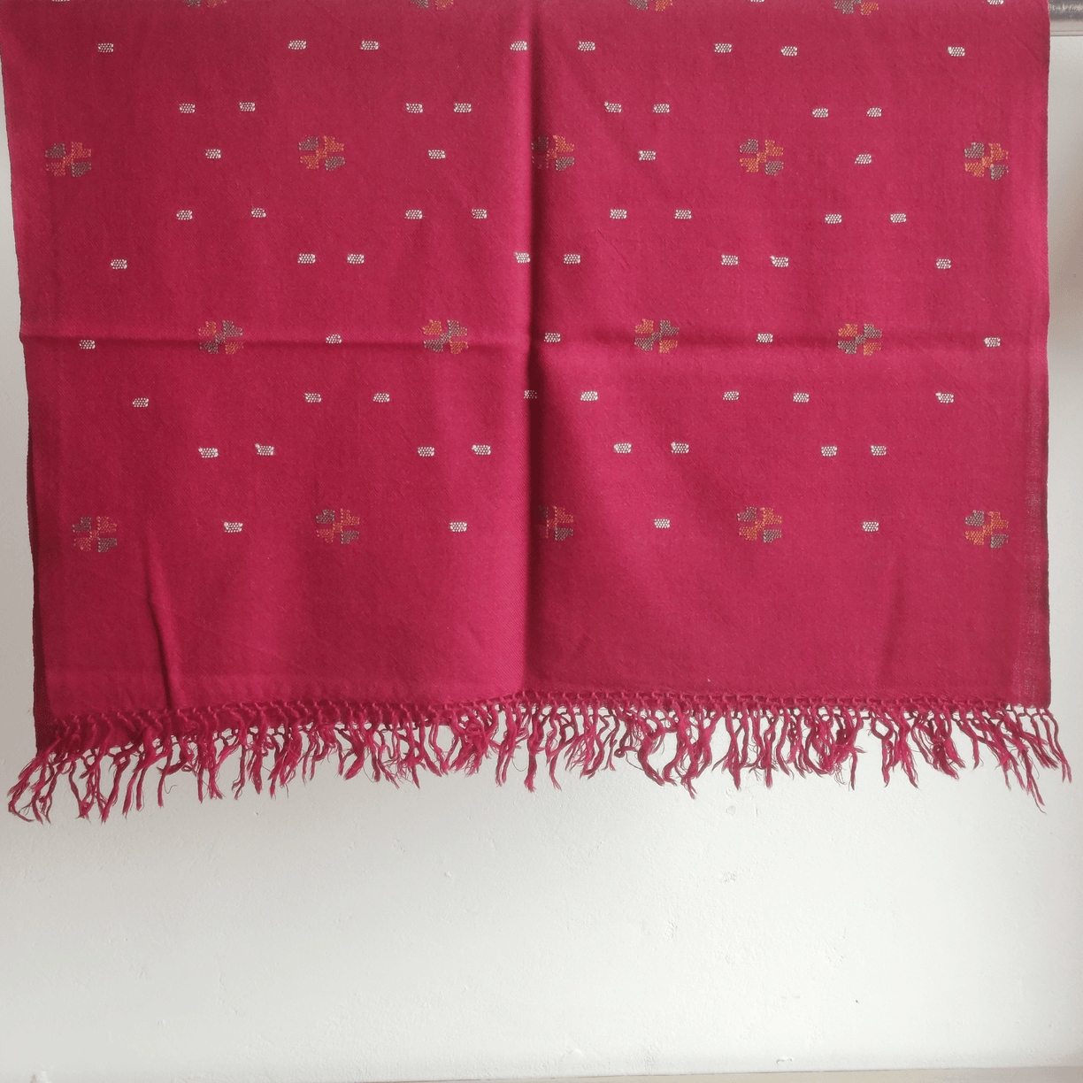 Hand Woven Pure Merino Wool Kullu Stole- maroon