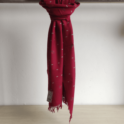 Hand Woven Pure Merino Wool Kullu Stole- maroon