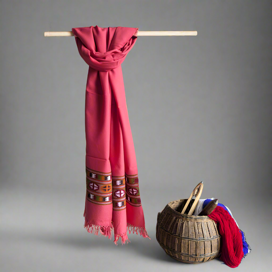 Hand Woven Pure Merino Wool Kullu Stole- carrot red