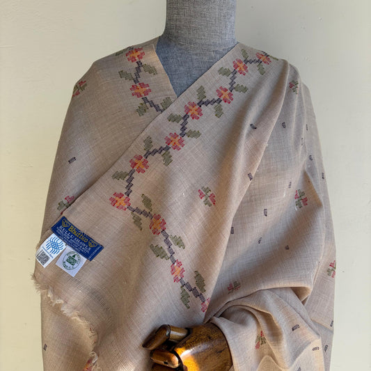 Handwoven Angora and Wool Blend Shawl (Beige)