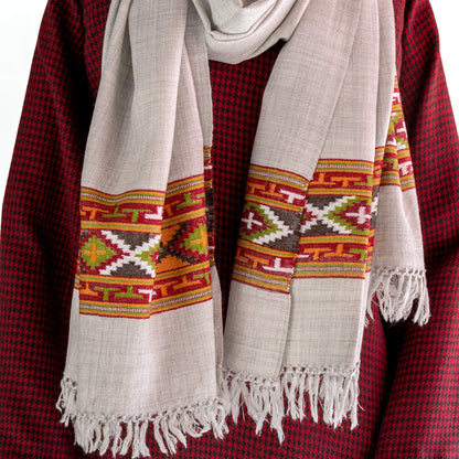 Traditional Kullu patti Merino Wool shawl- Grey