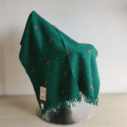 Hand Woven Pure Merino Wool Kullu Stole- green