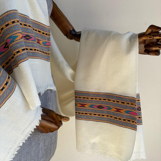 Handwoven Angora and Wool Blend Shawl (white)