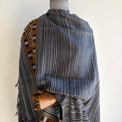 Handspun Merino Wool Shawl (Black and White)