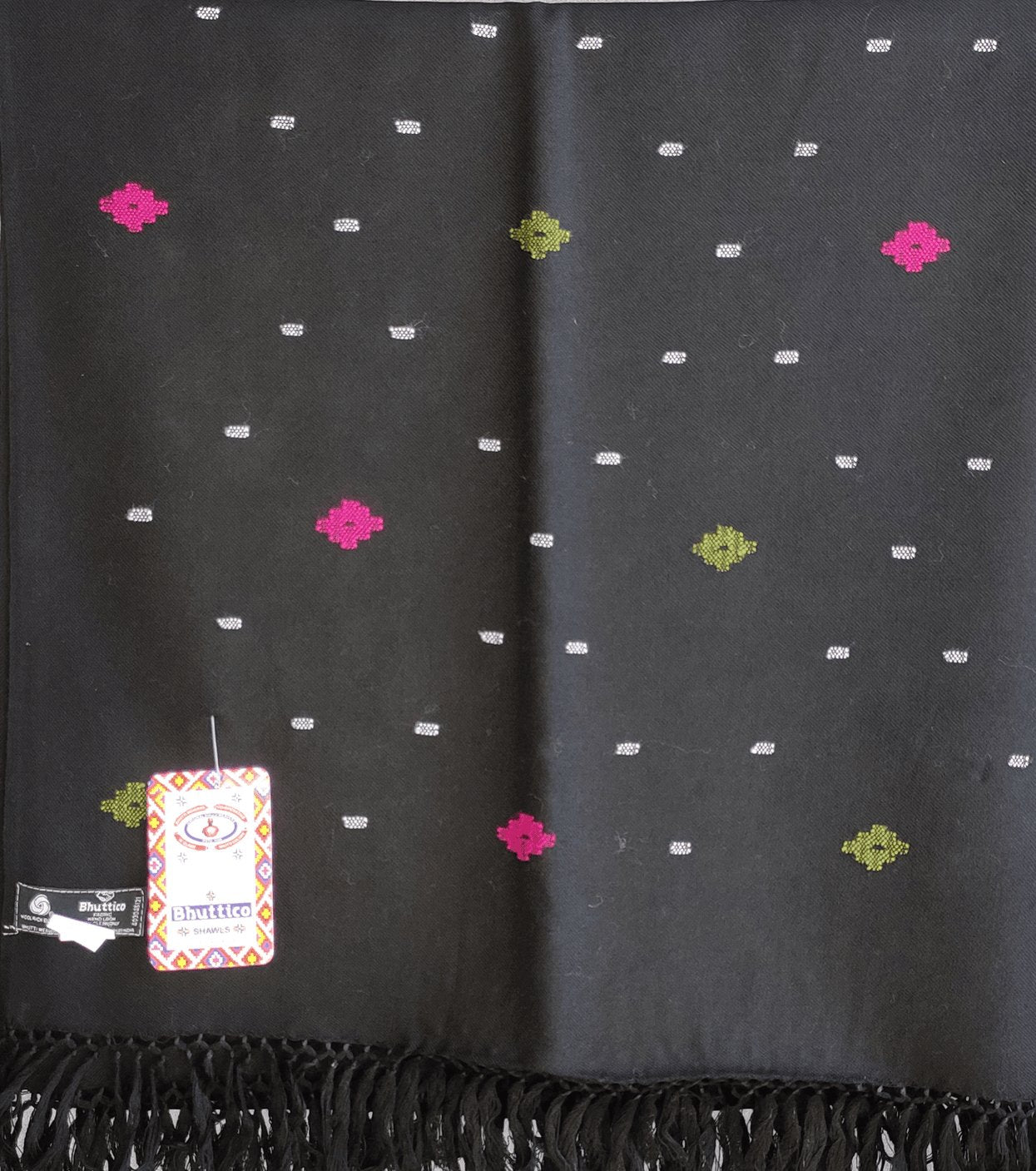 Hand Woven Polly Wool Kullu Shawl (452) BLACK - Bhuttico Shawls