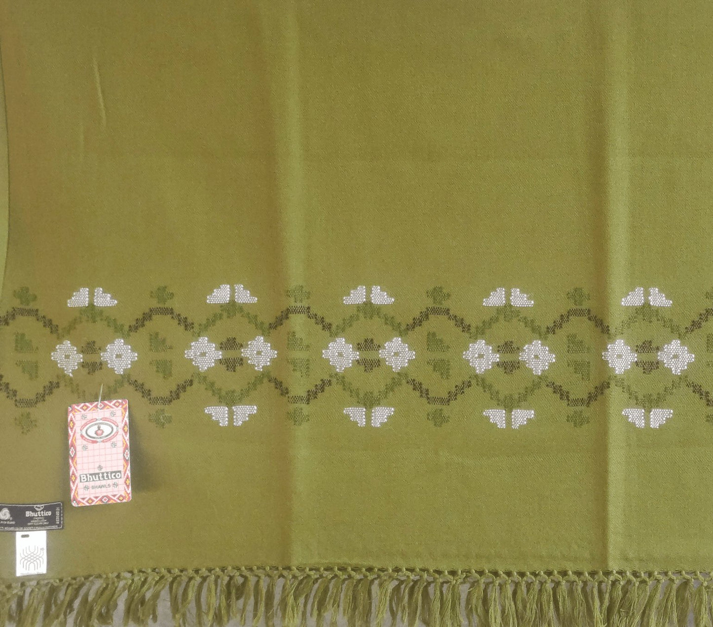 Hand Woven Polywool Kullu Shawl - (214) Green - Bhuttico Shawls