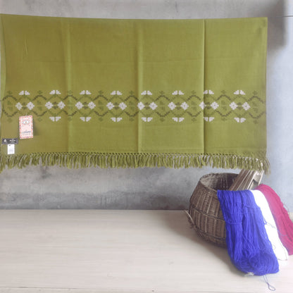 Hand Woven Polywool Kullu Shawl - (214) Green - Bhuttico Shawls