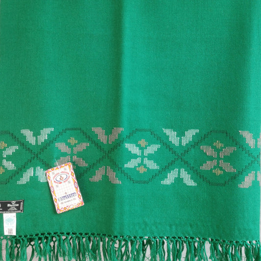 Hand Woven Polywool Kullu Shawl - (33) Green - Bhuttico Shawls