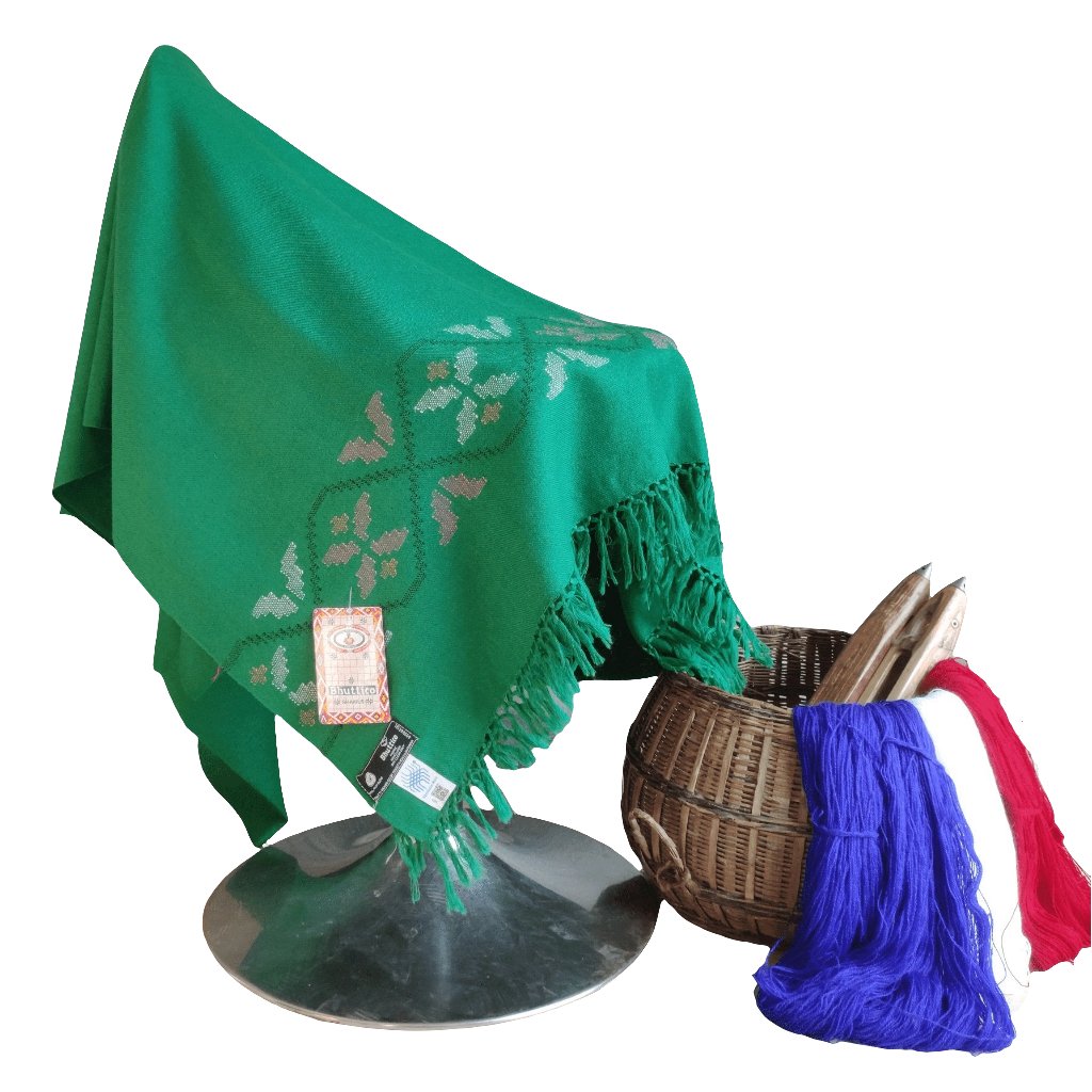 Hand Woven Polywool Kullu Shawl - (33) Green - Bhuttico Shawls