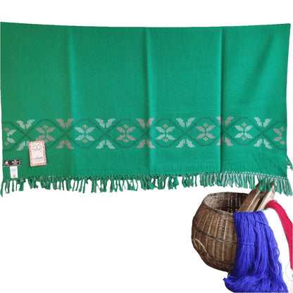 Hand Woven Polywool Kullu Shawl - (33) Green - Bhuttico Shawls