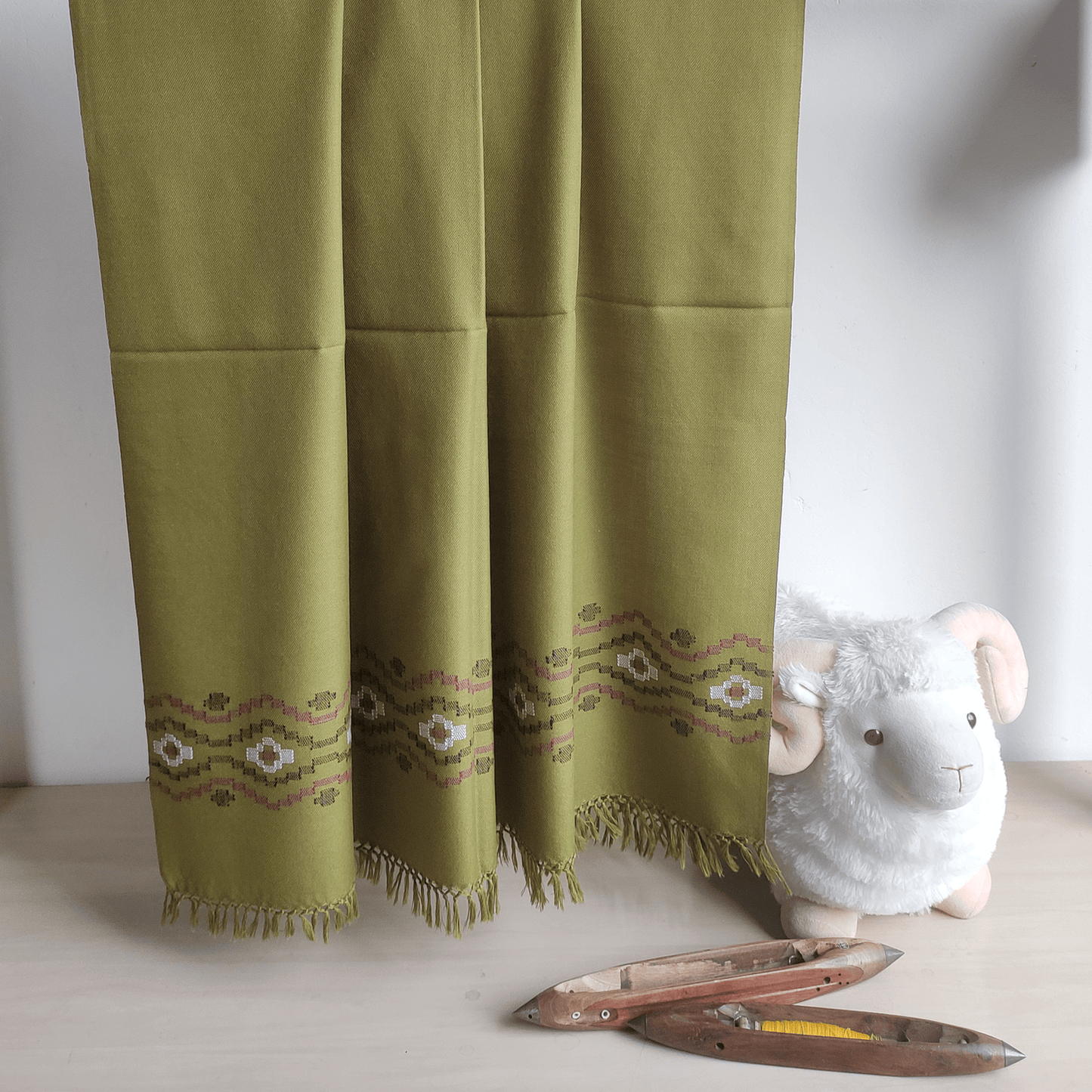 Hand Woven Polywool Kullu Shawl - Green - Bhuttico Shawls