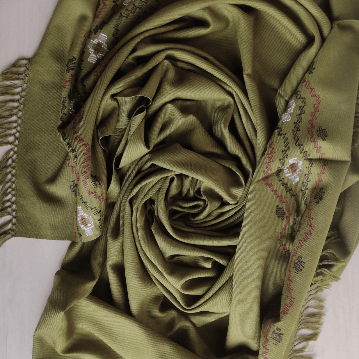 Hand Woven Polywool Kullu Shawl - Green - Bhuttico Shawls