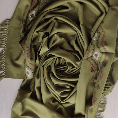 Hand Woven Polywool Kullu Shawl - Green - Bhuttico Shawls