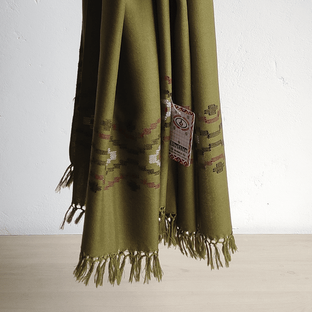 Hand Woven Polywool Kullu Shawl - Green - Bhuttico Shawls