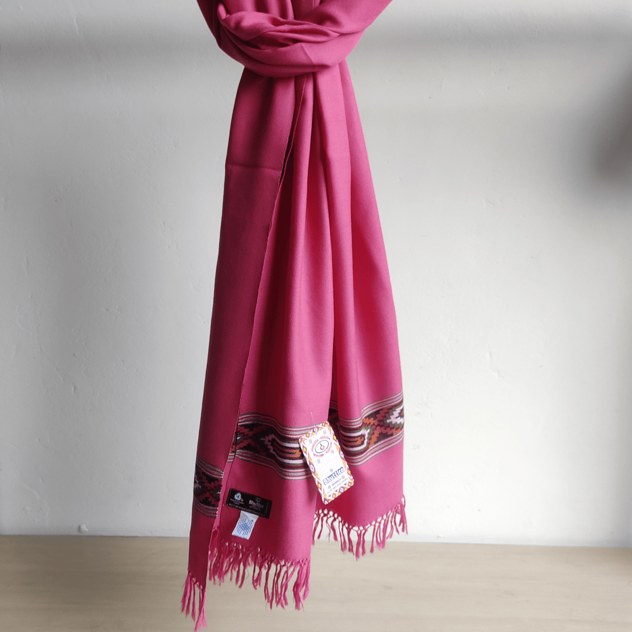 Hand Woven Polywool Kullu Shawl - pink - Bhuttico Shawls