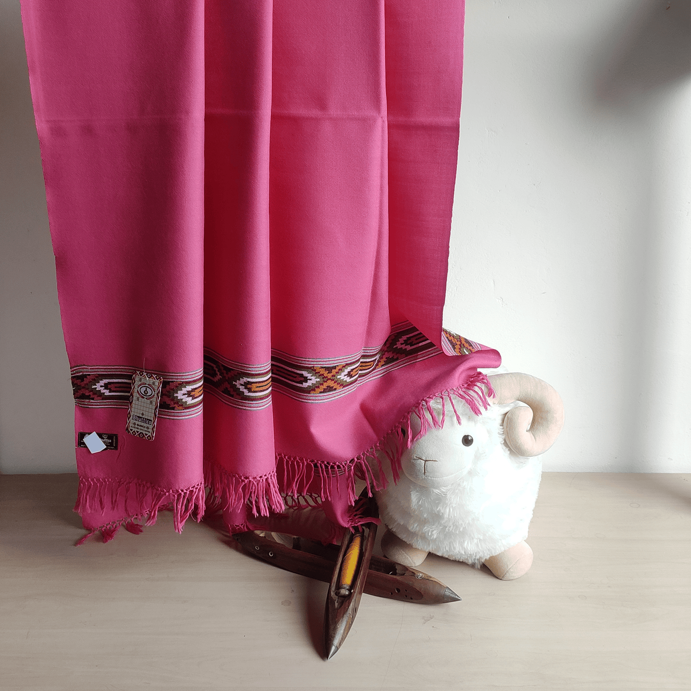 Hand Woven Polywool Kullu Shawl - pink - Bhuttico Shawls