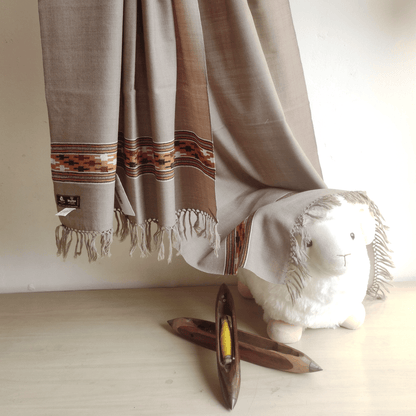 Hand Woven Polywool Kullu Stole - Beige - Bhuttico Shawls